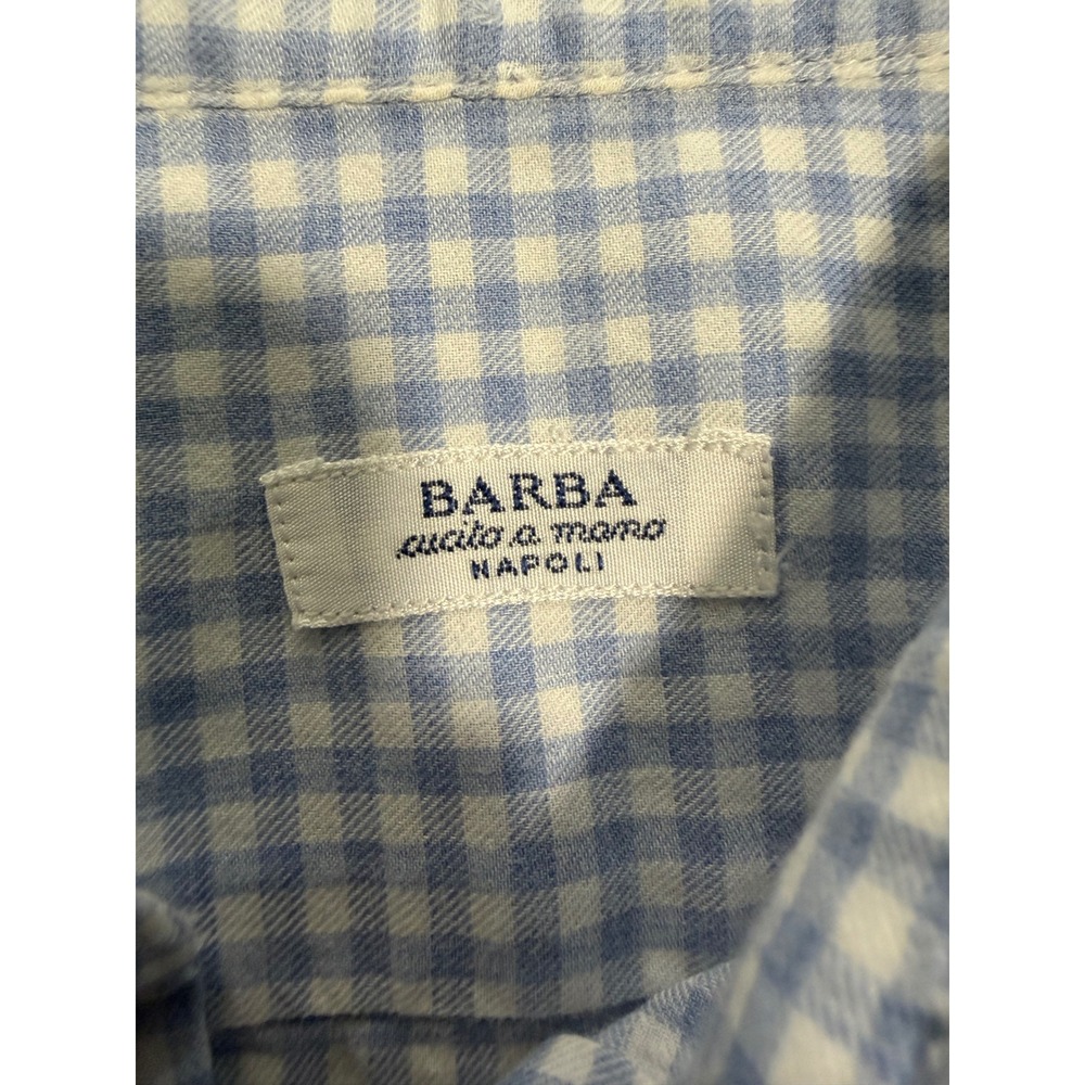 Barba Napoli Mens Gingham Button Down Shirt Blue White Cotton Italy Size L - Picture 3 of 13